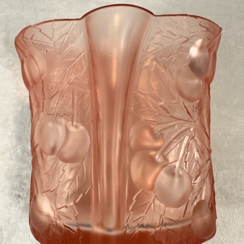 Josef Inwald Barolac Designed Vase 5 1/4”Frosted Cranberry Decorative Cherries